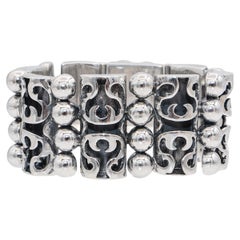 Vintage Victoria Ana Brilanti Taxco Mexico Sterling Silver Wide Panel Bracelet