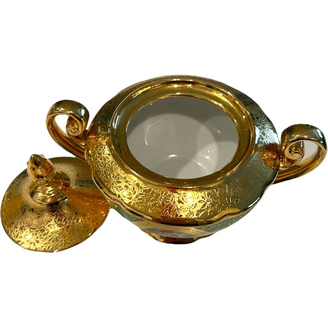Vintage Victoria Czechoslovakia China 24k Gold Decorated Bohemian Coffee/Tea Set For Sale 7
