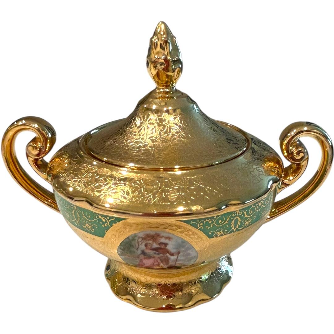 Vintage Victoria Czechoslovakia China 24k Gold Decorated Bohemian Coffee/Tea Set For Sale 9