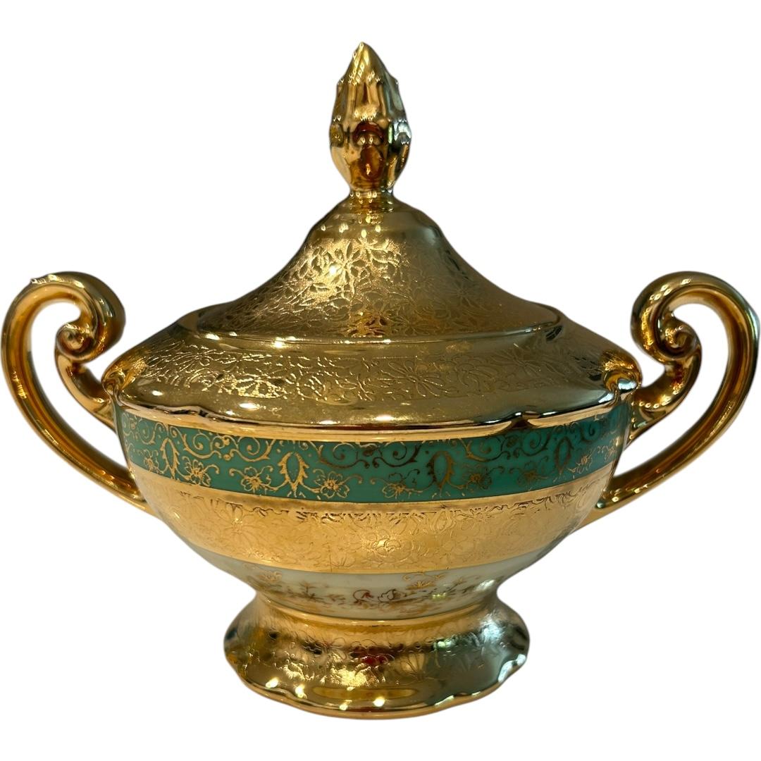 Vintage Victoria Czechoslovakia China 24k Gold Decorated Bohemian Coffee/Tea Set For Sale 11