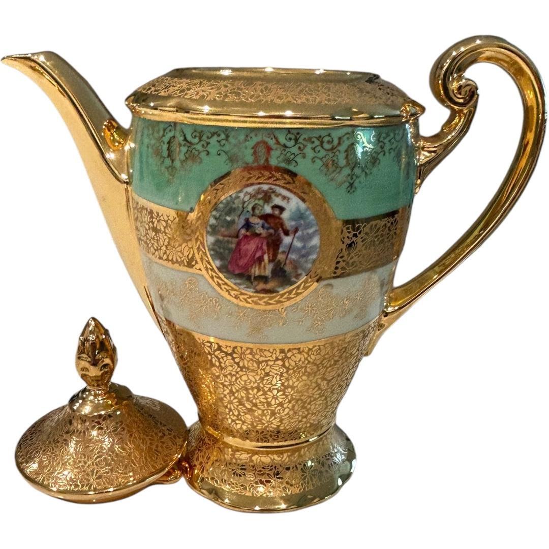 Vintage Victoria Czechoslovakia China 24k Gold Decorated Bohemian Coffee/Tea Set For Sale 1