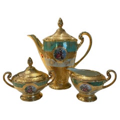 Vintage Victoria Czechoslovakia China 24k Gold Decorated Bohemian Coffee/Tea Set