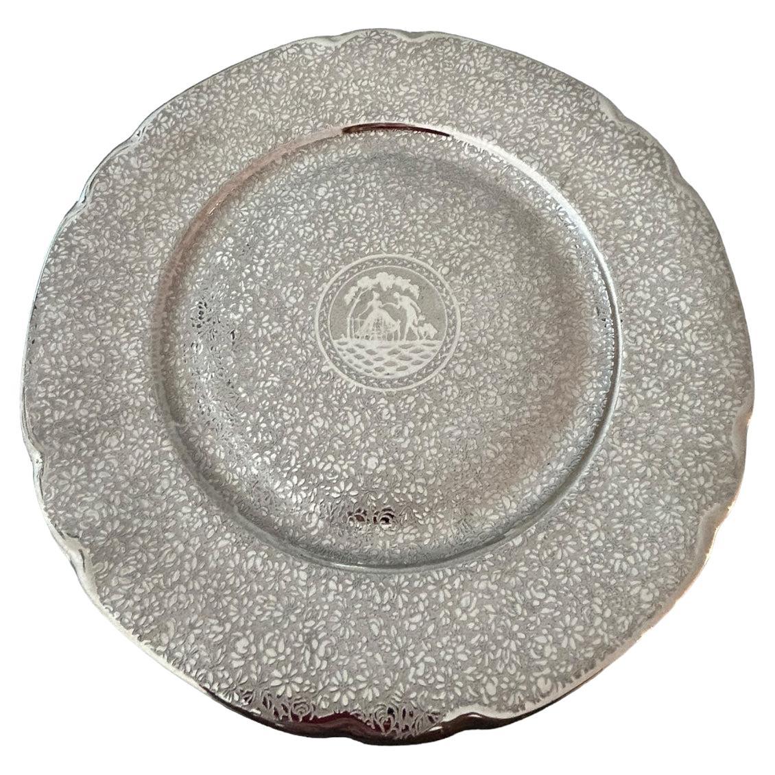 Vintage Victoria Round Platinum Serving Plate For Sale