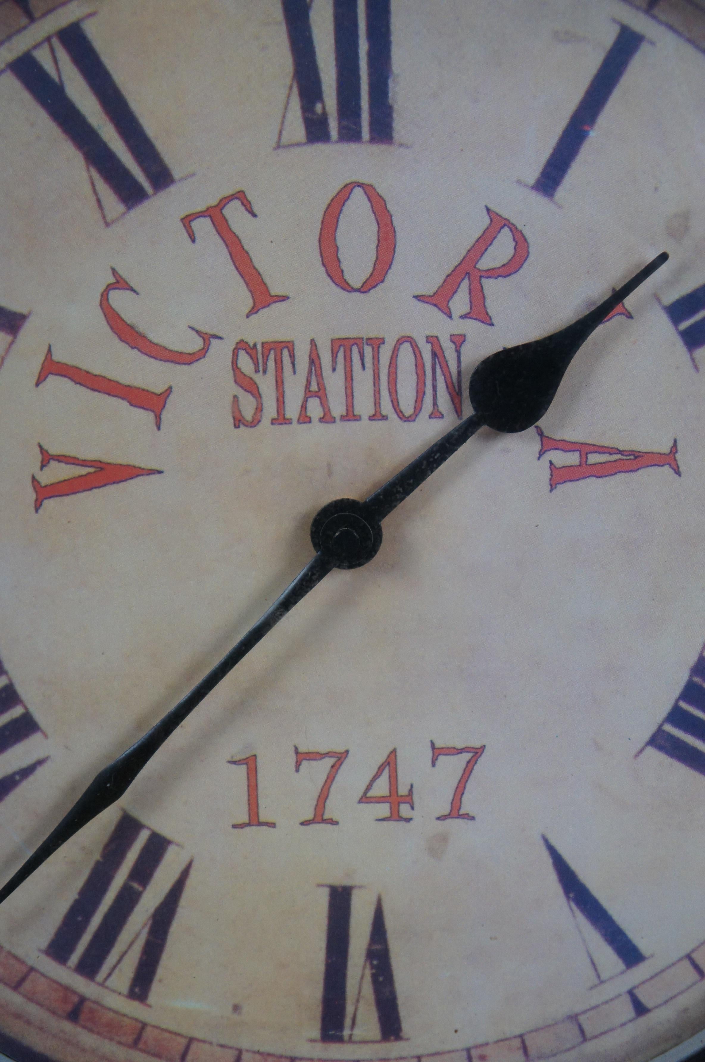 Metal Vintage Victoria Station 1747 Double Sided Brass Wall Mount Railway Clock 14