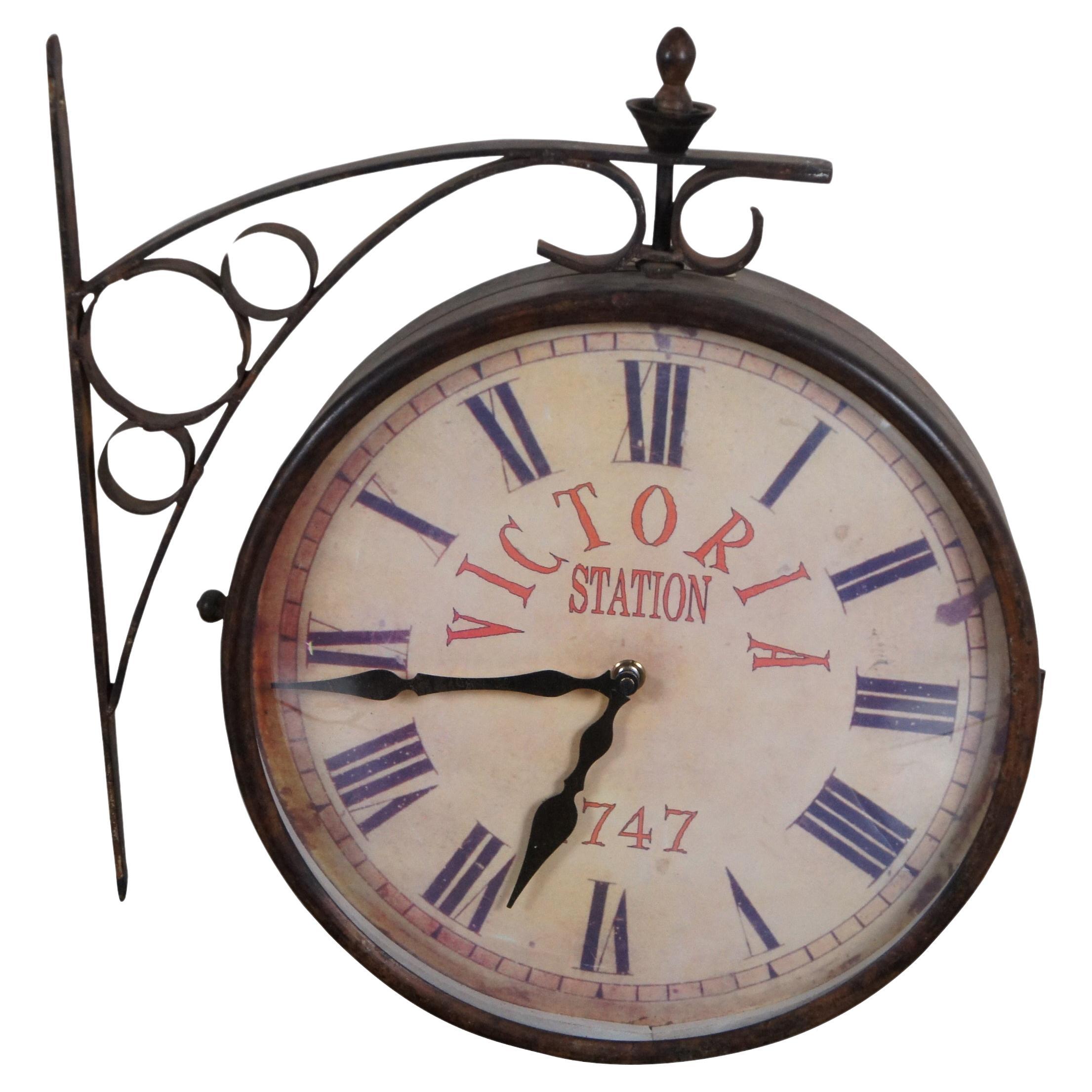 Vintage Victoria Station 1747 Double Sided Brass Wall Mount Railway Clock 18" For Sale