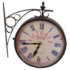 Retro Victoria Station 1747 Double Sided Brass Wall Mount Railway Clock 18"