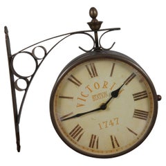 Retro Victoria Station 1747 Double Sided Brass Wall Mount Railway Clock 8"