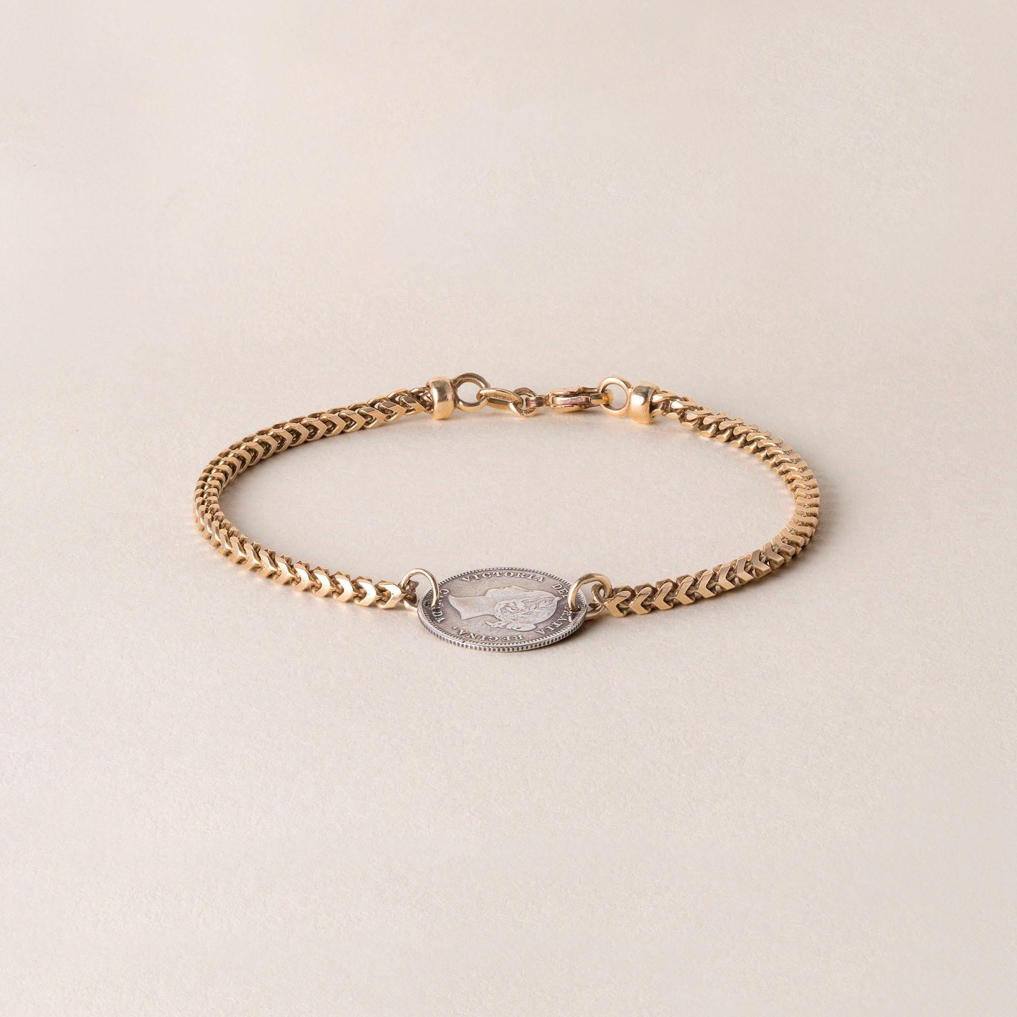Vintage Victoria the Great Canadian Coin Charm Bracelet 9K Yellow Gold For Sale 2
