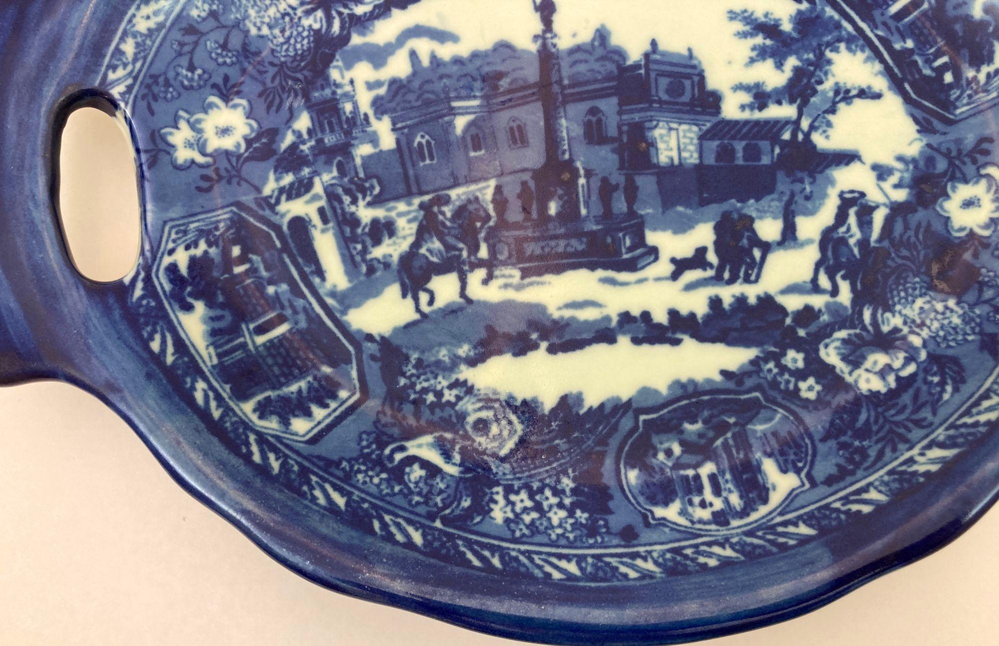Vintage Victoria Ware Ironstone Flow Blau und Weiß Servierplatte mit Griffen im Angebot 2