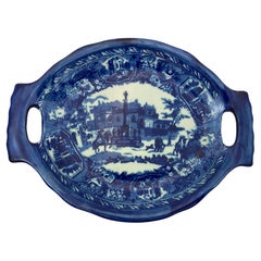 Vintage Victoria Ware Ironstone Flow Blue and White Serving Platter with Handles