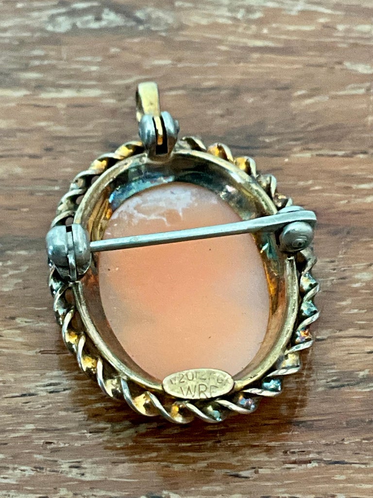 Broche camée en argent sterling poinçonnée vintage 1973