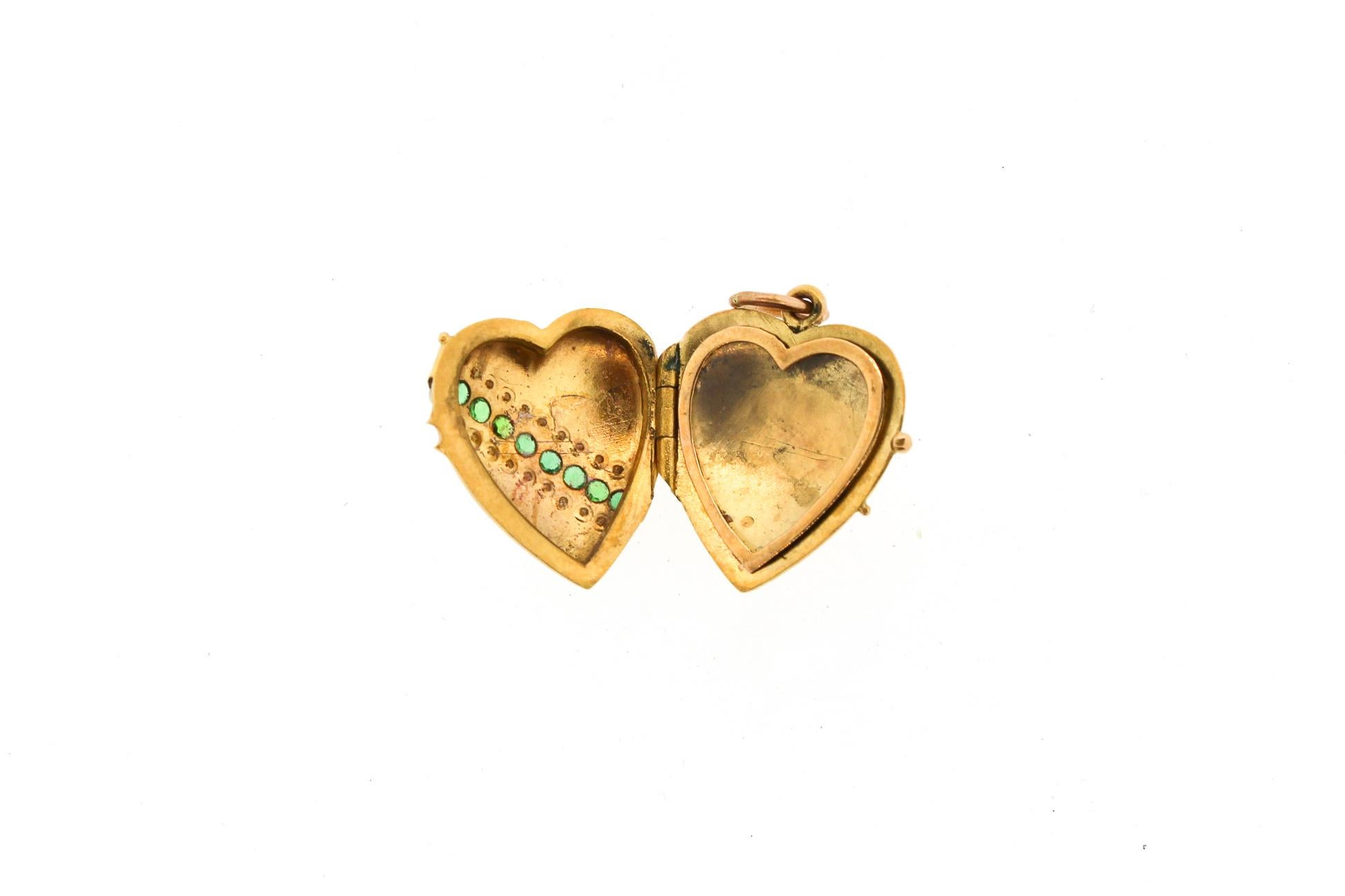 Late Victorian Vintage Victorian 14 Karat Gold Pearl Demantoid Heart Locket Pendant