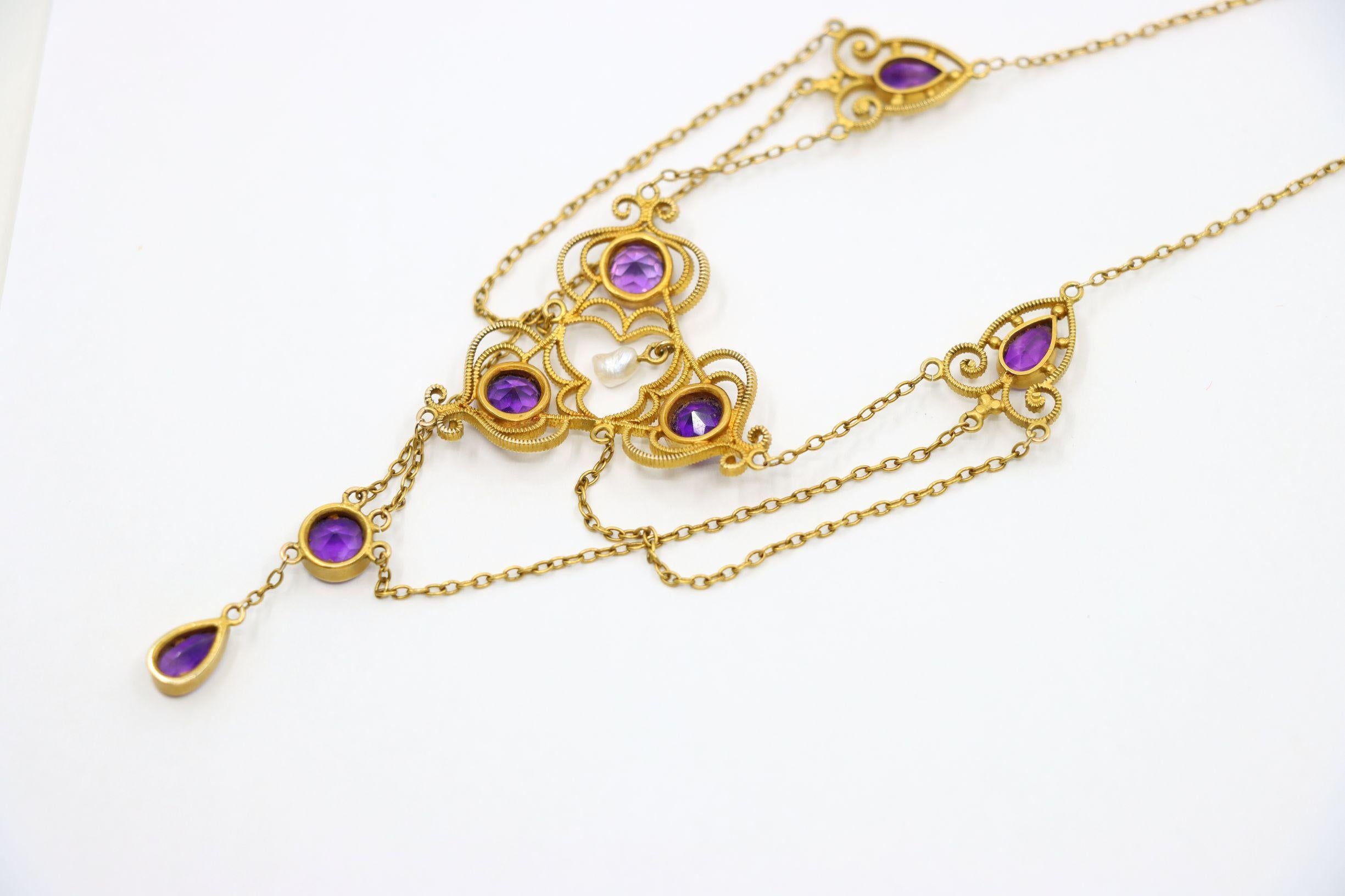 Vintage Victorian 14K Gold Amethyst Perlenkette im Zustand „Gut“ im Angebot in Flushing, NY