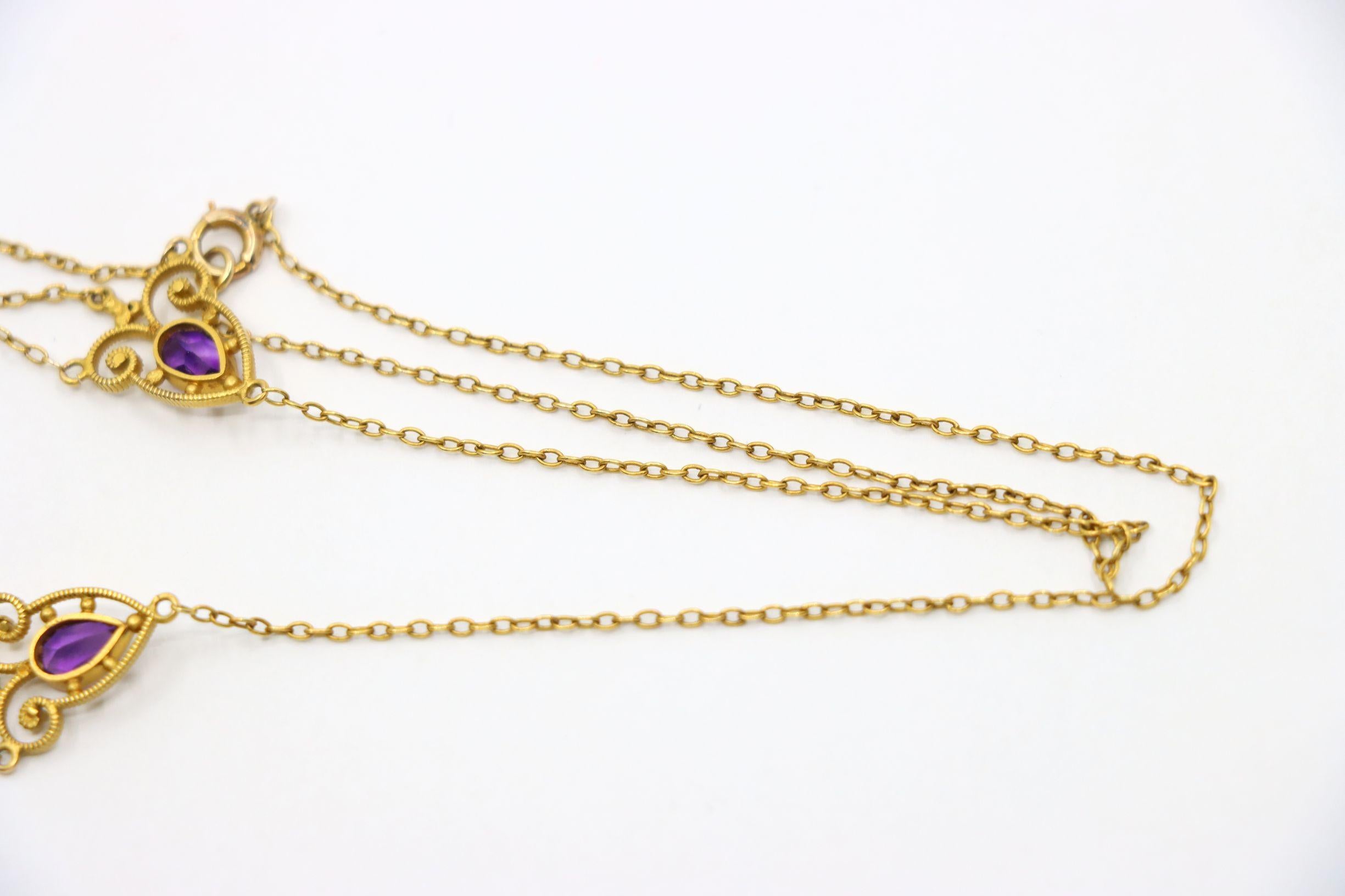 Vintage Victorian 14K Gold Amethyst Perlenkette im Angebot 1