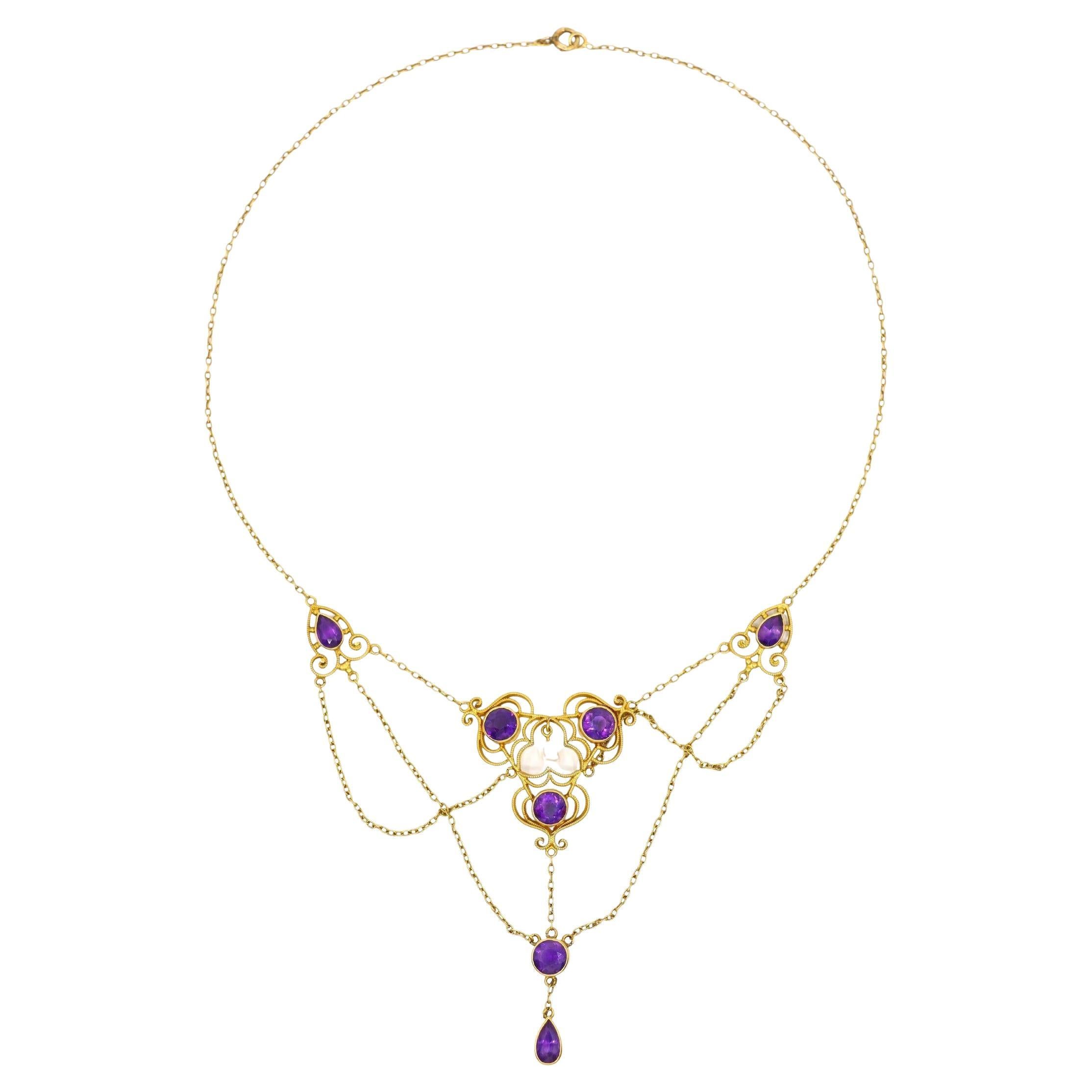 Vintage Victorian 14K Gold Amethyst Perlenkette