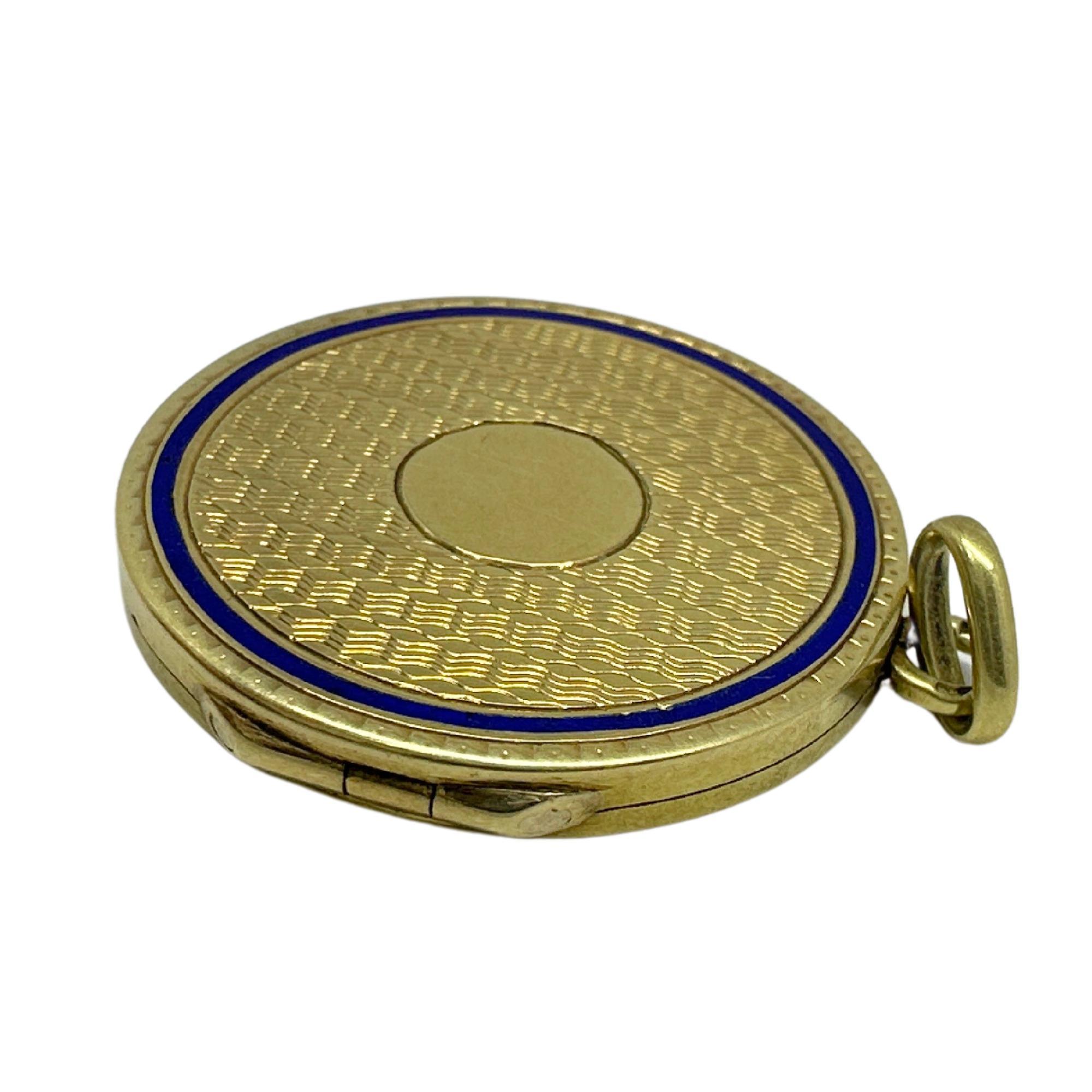 Women's Vintage Victorian 14K Yellow Gold and Blue Enamel Locket Pendant For Sale