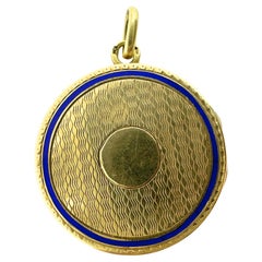 Colgante relicario victoriano vintage de oro amarillo de 14 quilates y esmalte azul
