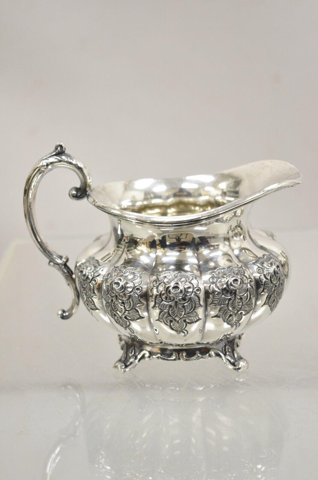 Vintage Victorian 1881 Rogers Canada Silver Plated Sugar Bowl and Creamer Set In Good Condition For Sale In Philadelphia, PA