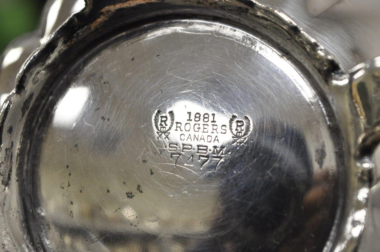Ensemble sucrier et crémier vintage victorien Rogers Canada en métal argenté 1881 en vente 3