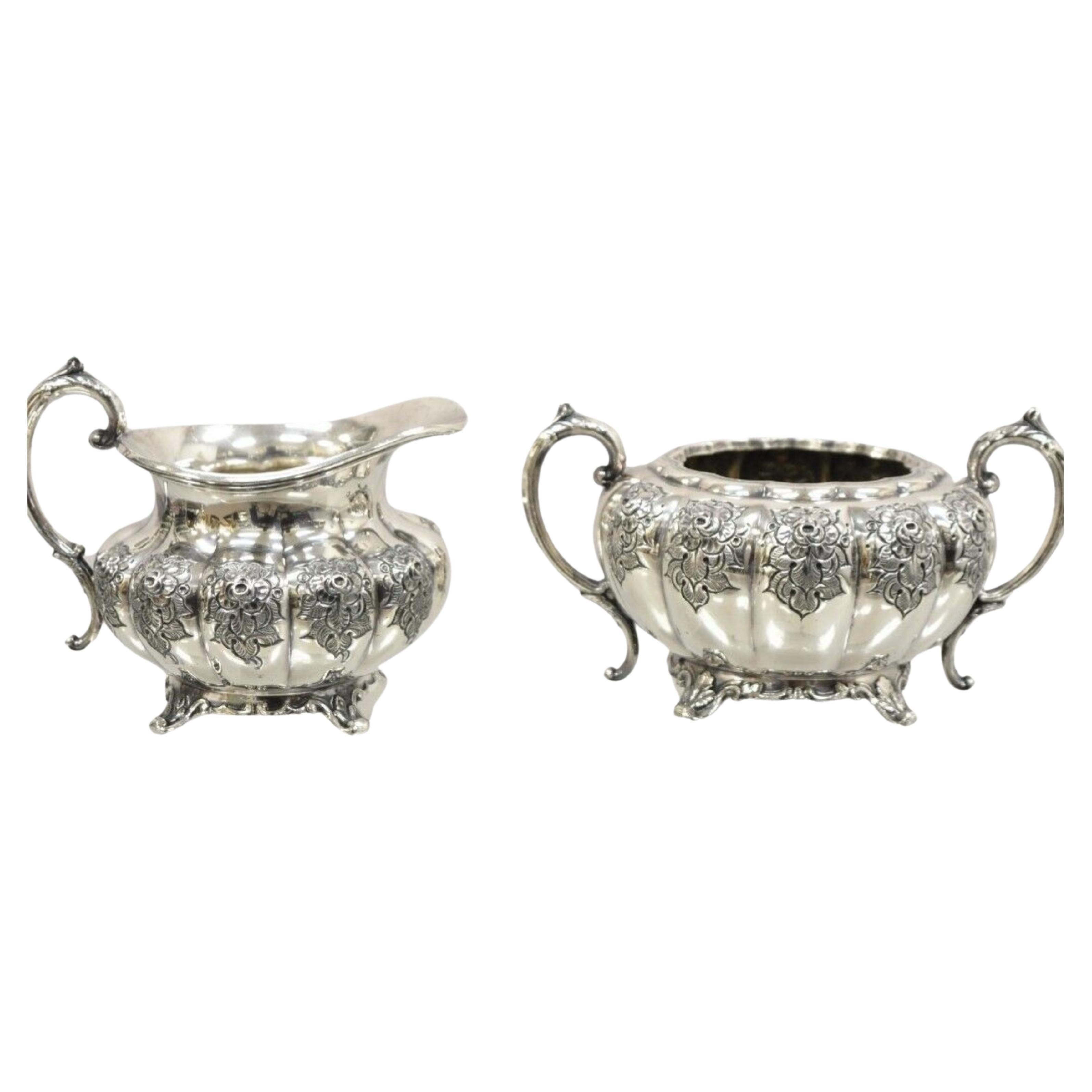 Vintage Victorian 1881 Rogers Canada Silver Plated Sugar Bowl and Creamer Set For Sale