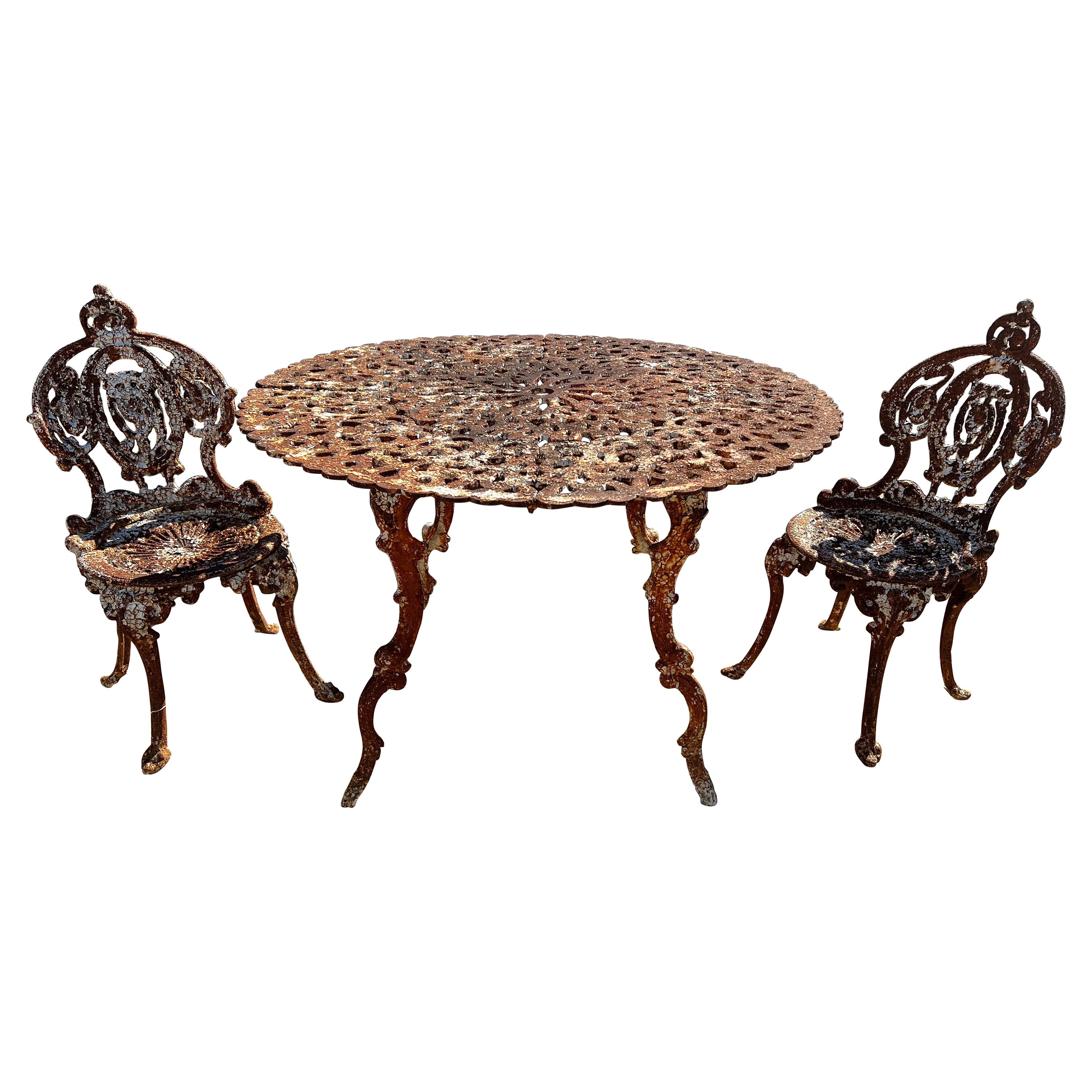 Vintage Victorian 3-Piece Cast Iron Patio/Garden Table Set