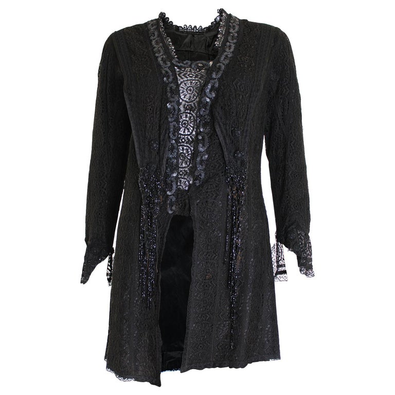 Vintage Victorian Black Lace Jacket with Jet Beading For Sale at 1stDibs