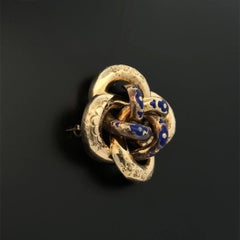 Vintage Victorian Blue Enamel Gold Knot Brooch Pin Fine Estate Jewelry