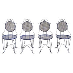 Vintage Victorian Blue Wrought Iron Small Garden Bistro Dining Chairs - Set of 4 Vintage Victorian Blue Wrought Iron Small Garden Bistro Dining Chairs - Set of 4