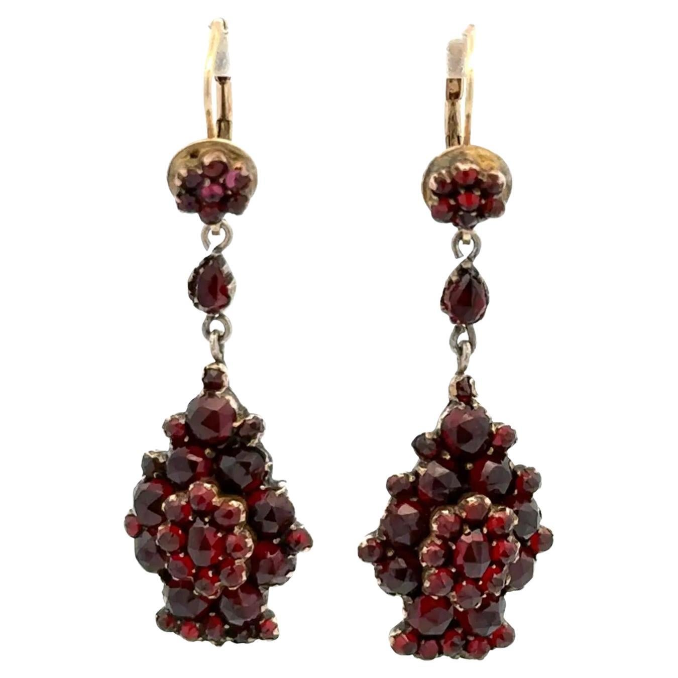 Vintage Victorian Bohemian Garnet Gold Drop Earrings
