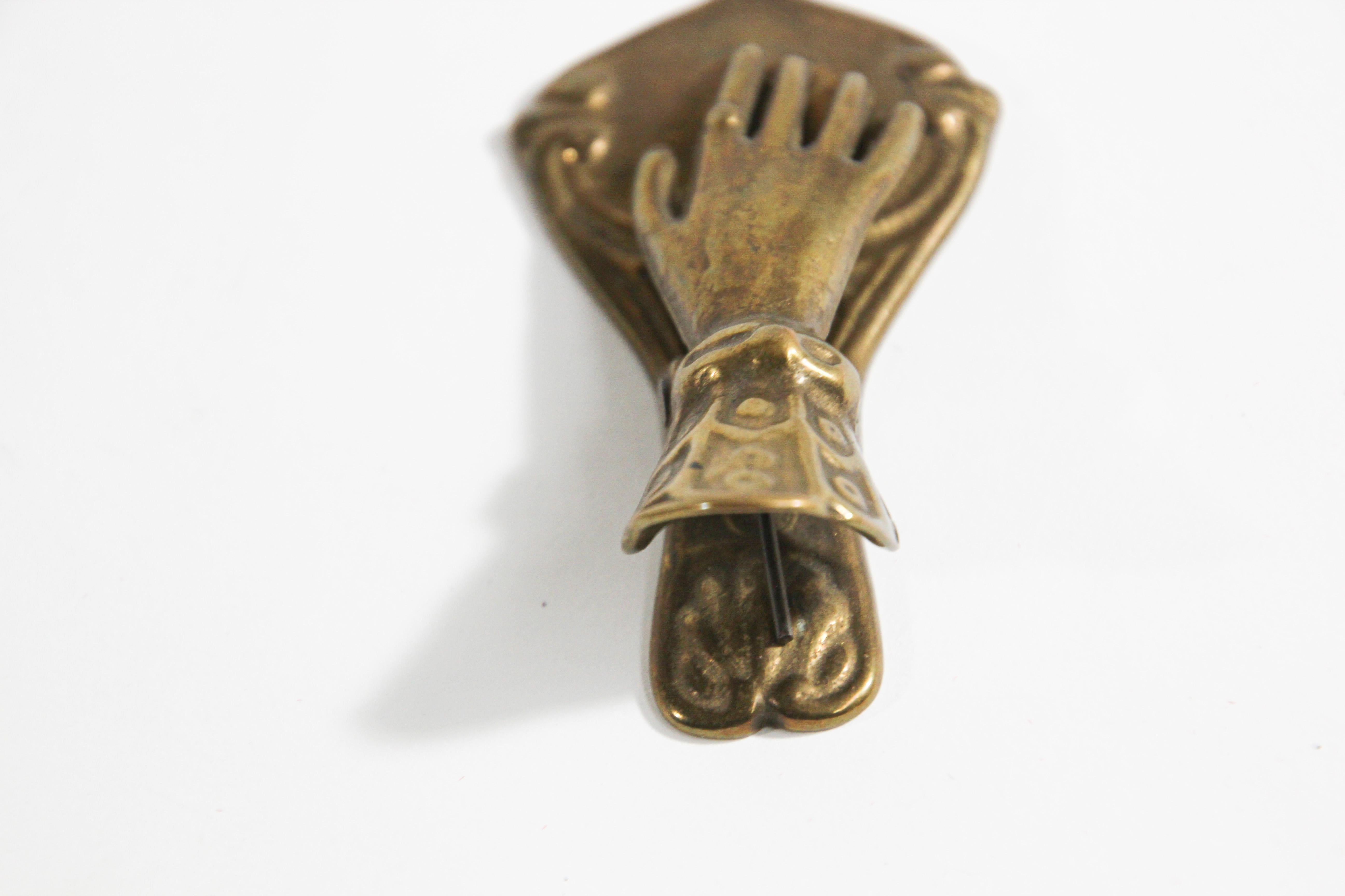 Cast Vintage Victorian Brass Hand Form Paper Holder