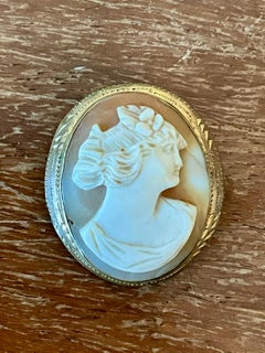 Vintage Victorian Carved Shell Cameo Brooch