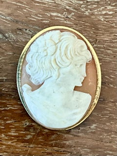 Vintage Victorian Carved Shell Cameo Pendant Brooch