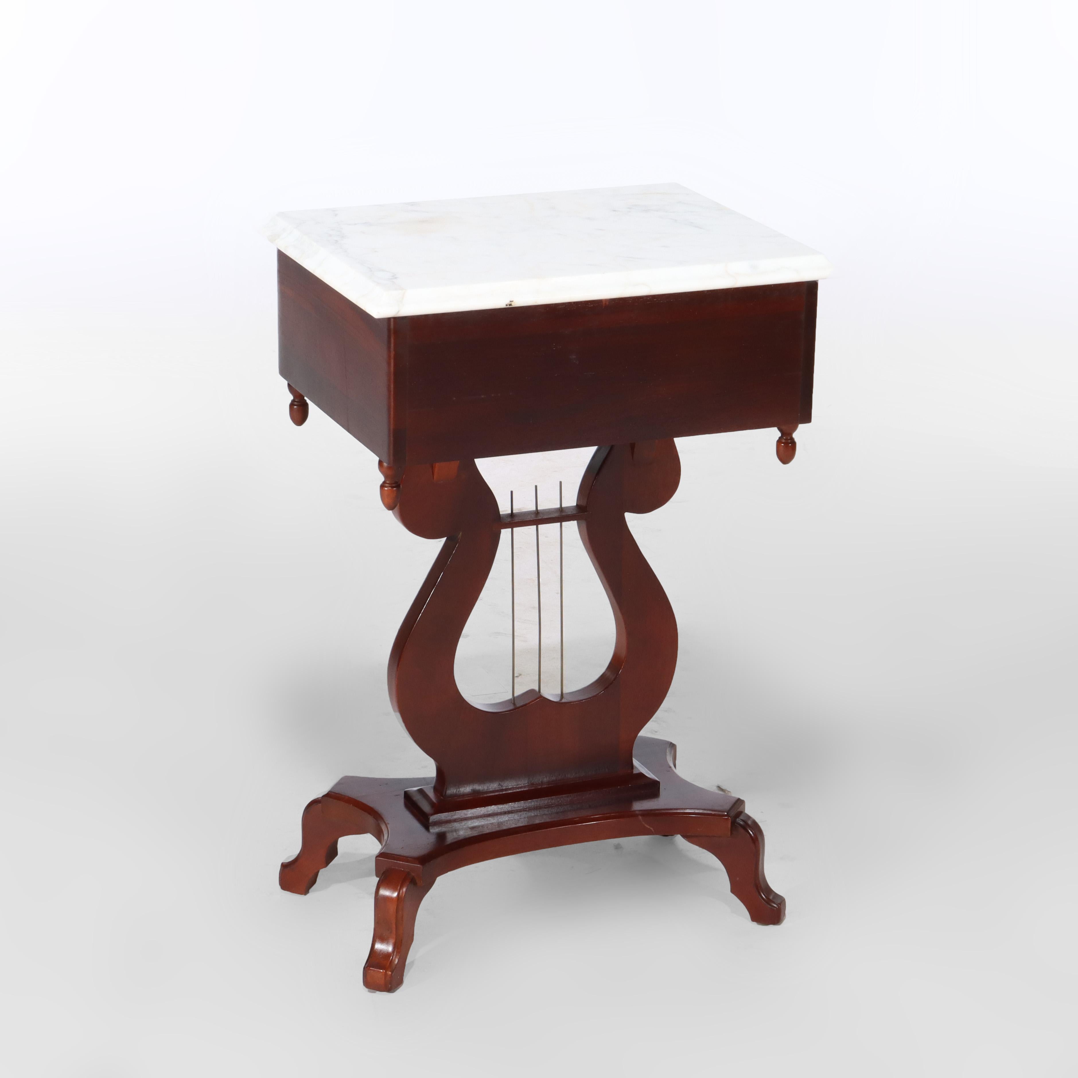 Vintage Victorian Carved Walnut Lyre Shaped Marble Top Table c1930 For Sale 1