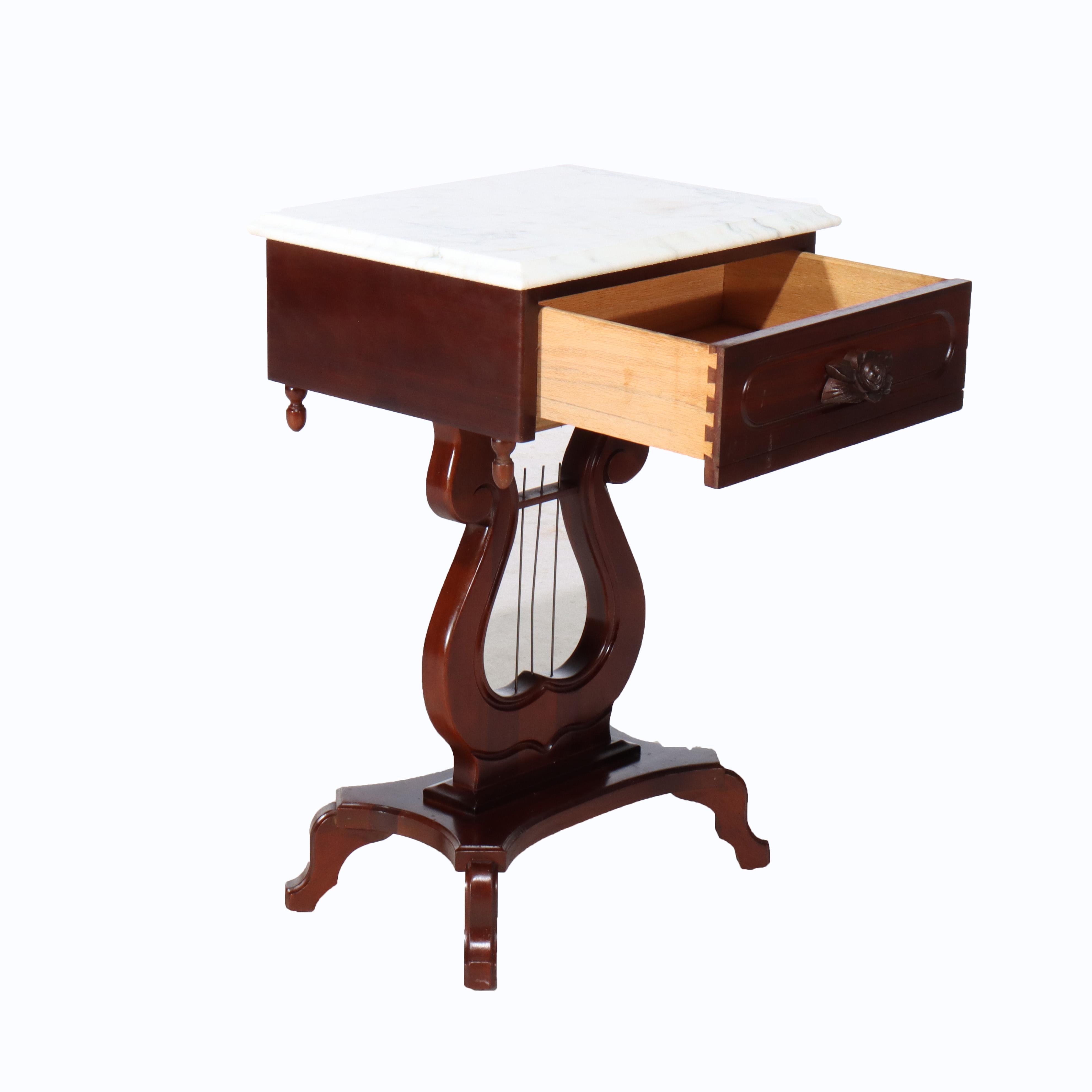 Vintage Victorian Carved Walnut Lyre Shaped Marble Top Table c1930 For Sale 3