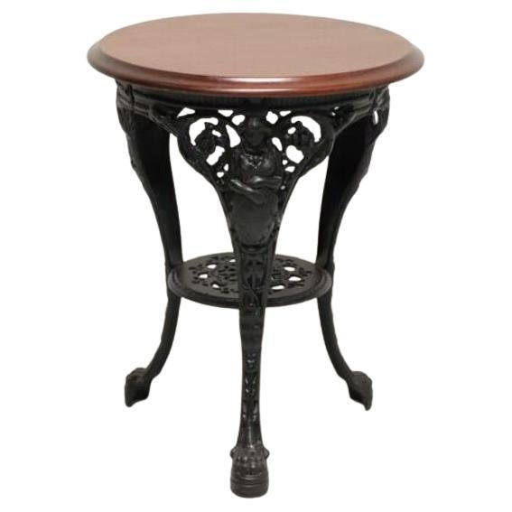 Vintage Victorian Cast Iron Pub Table with Round Mahogany Top