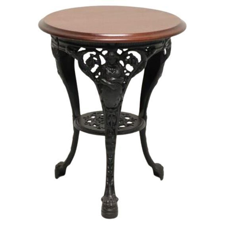 Vintage Victorian Cast Iron Pub Table with Round Mahogany Top at 1stDibs