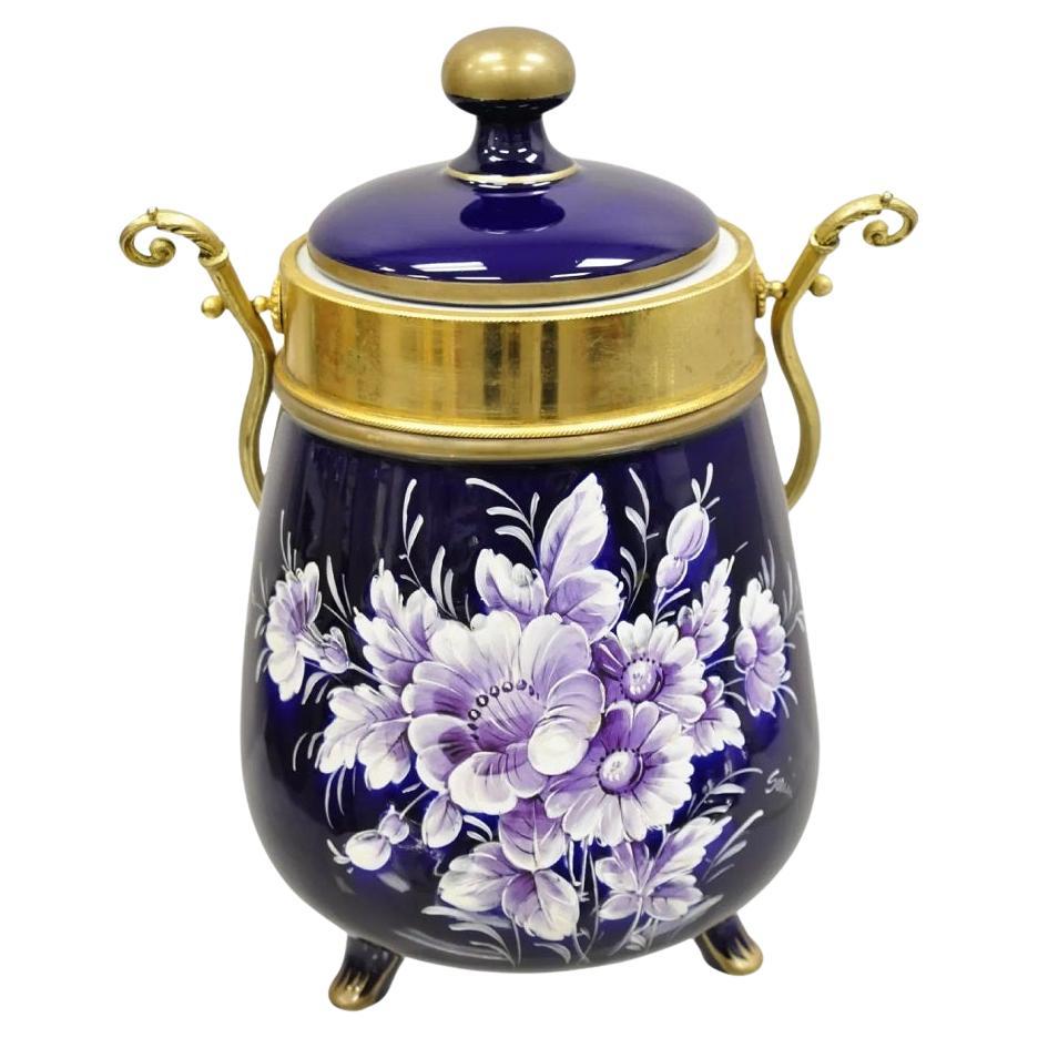 Vintage By in porcellana blu cobalto con coperchio, barattolo per biscotti e fiori viola