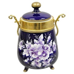 Vintage viktorianischen Kobalt blau Porzellan Deckel Keks Keks Jar lila Blumen