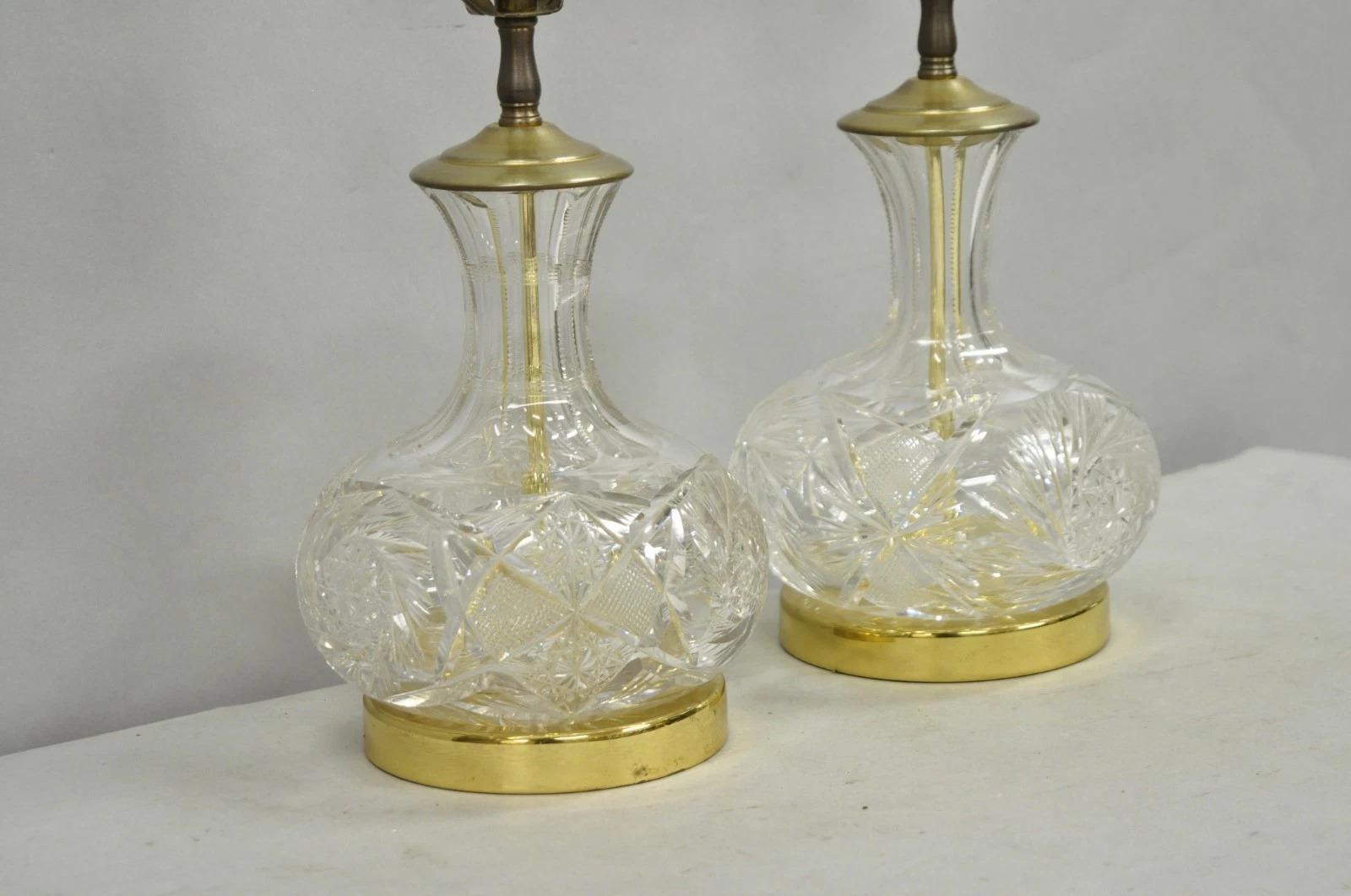 Vintage Victorian Cut Crystal Bleiglas kleine Glühbirne Tischlampen - ein Paar im Angebot 3