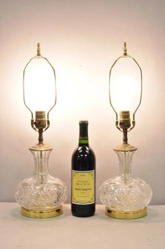 Vintage Victorian Cut Crystal Leaded Glass Small Bulbous Table Lamps - a Pair