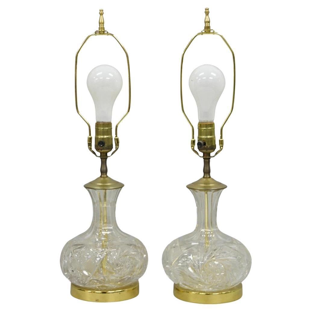Vintage Victorian Cut Crystal Bleiglas kleine Glühbirne Tischlampen - ein Paar im Angebot