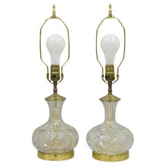 Vintage Victorian Cut Crystal Bleiglas kleine Glühbirne Tischlampen - ein Paar
