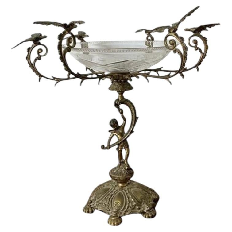 Vintage Victorian Cut Glass and Brass Epergne For Sale