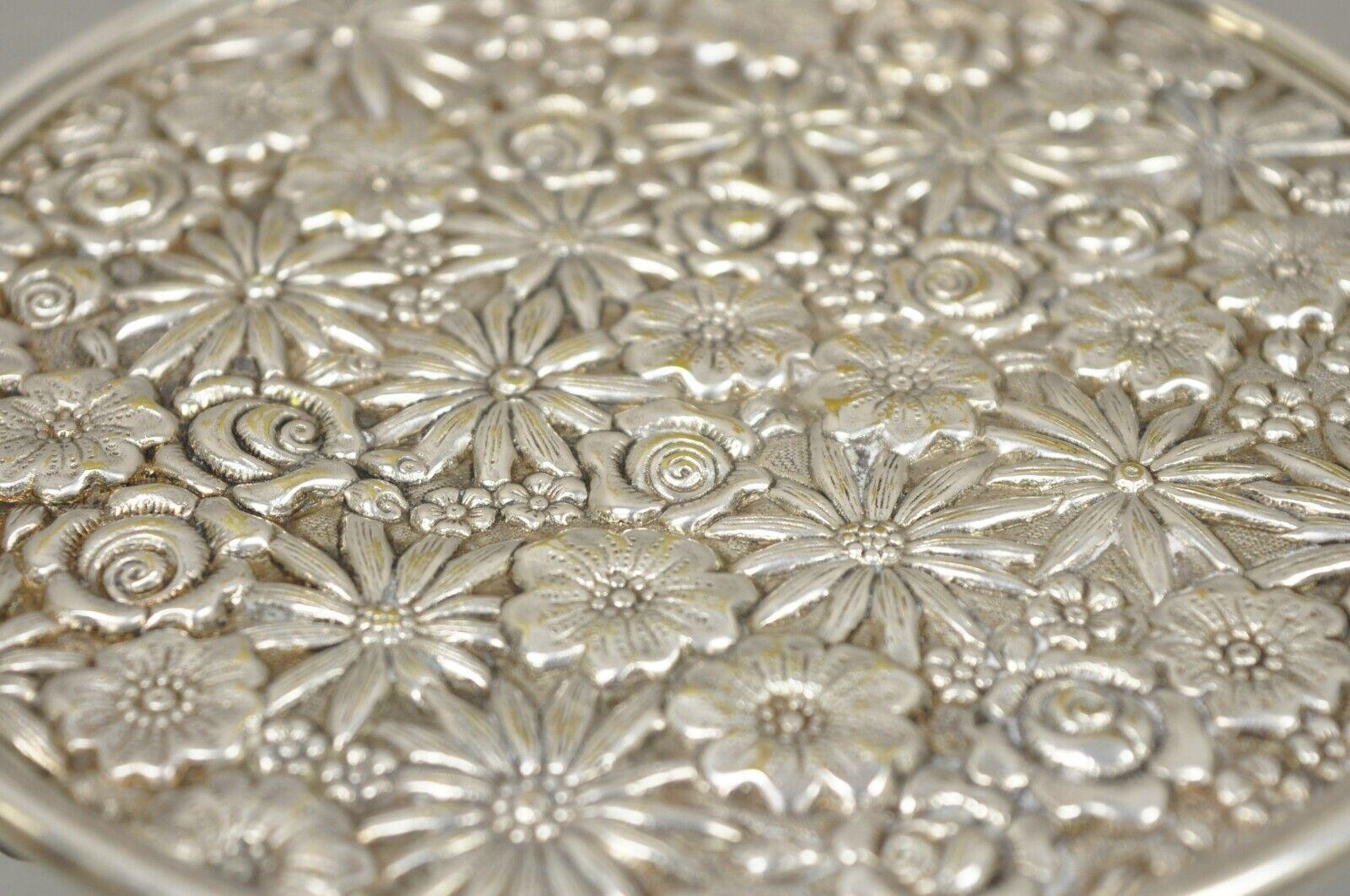 20th Century Vintage Victorian Debossed Flowers Floral Silver Plate Pot Trivet