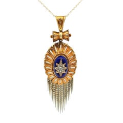 Vintage Victorian Diamond and Enamel Gold Tassel 1870s Pendant Necklace