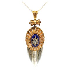 Vintage Victorian Diamond and Enamel Gold Tassel 1870s Pendant Necklace