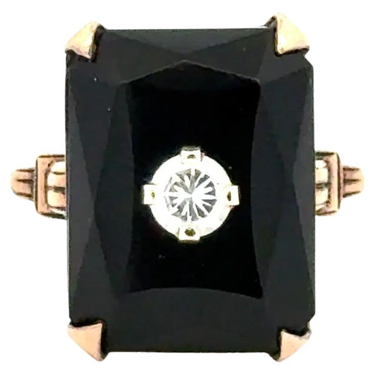 Bague vintage victorienne en or avec diamant et onyx ovale