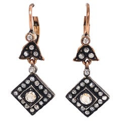 Boucles d'oreilles vintage victoriennes en argent et or jaune avec diamants - Estate Fine Jewelry