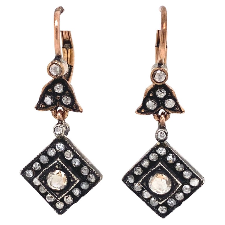 Vintage Victorian Diamond Silver on Yellow Gold Earrings Estate