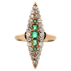 Vintage Victorian Emerald and Diamond Gold Navette Ring